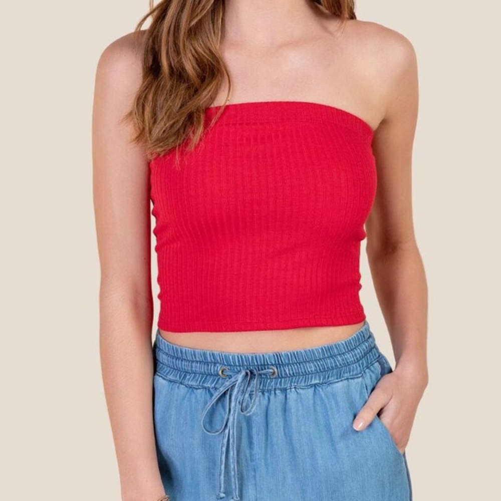 Francesca’s Red Ribbed Tube Top